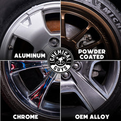 Chemical Guys HydroSpin applied on polished rim displaying water beading for easier cleaning benefit