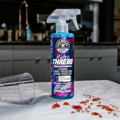 Chemical Guys treated fabric with water beading for quick cleanup