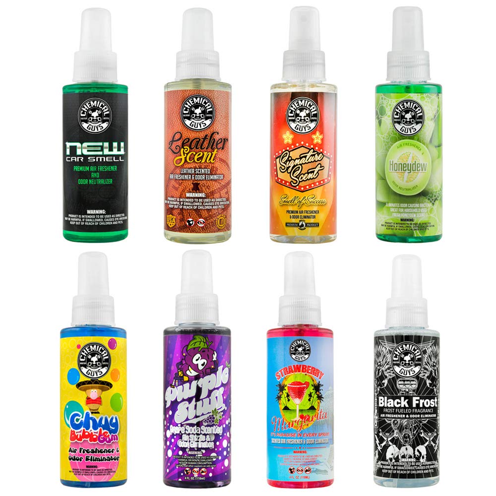 Chemical Guys sample kit front packaging showing four compact bottles and benefits