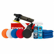 Chemical Guys TORQX polisher front angle showing ergonomic grip and stability benefit