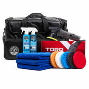 Chemical Guys TORQX polisher front view showing compact design and professional control