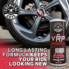 Chemical Guys applying VRP to tire restoring deep color and non-greasy finish benefit