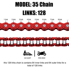 CILOYU #35 chain laid out 128 links showing exact 4‑foot length benefit