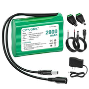 CITYORK front view of 12V 2800mAh battery pack showing connectors and compact build for portability