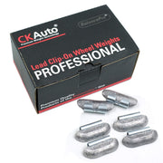 CKAuto front box of P style 1oz lead clip weights showing pack count