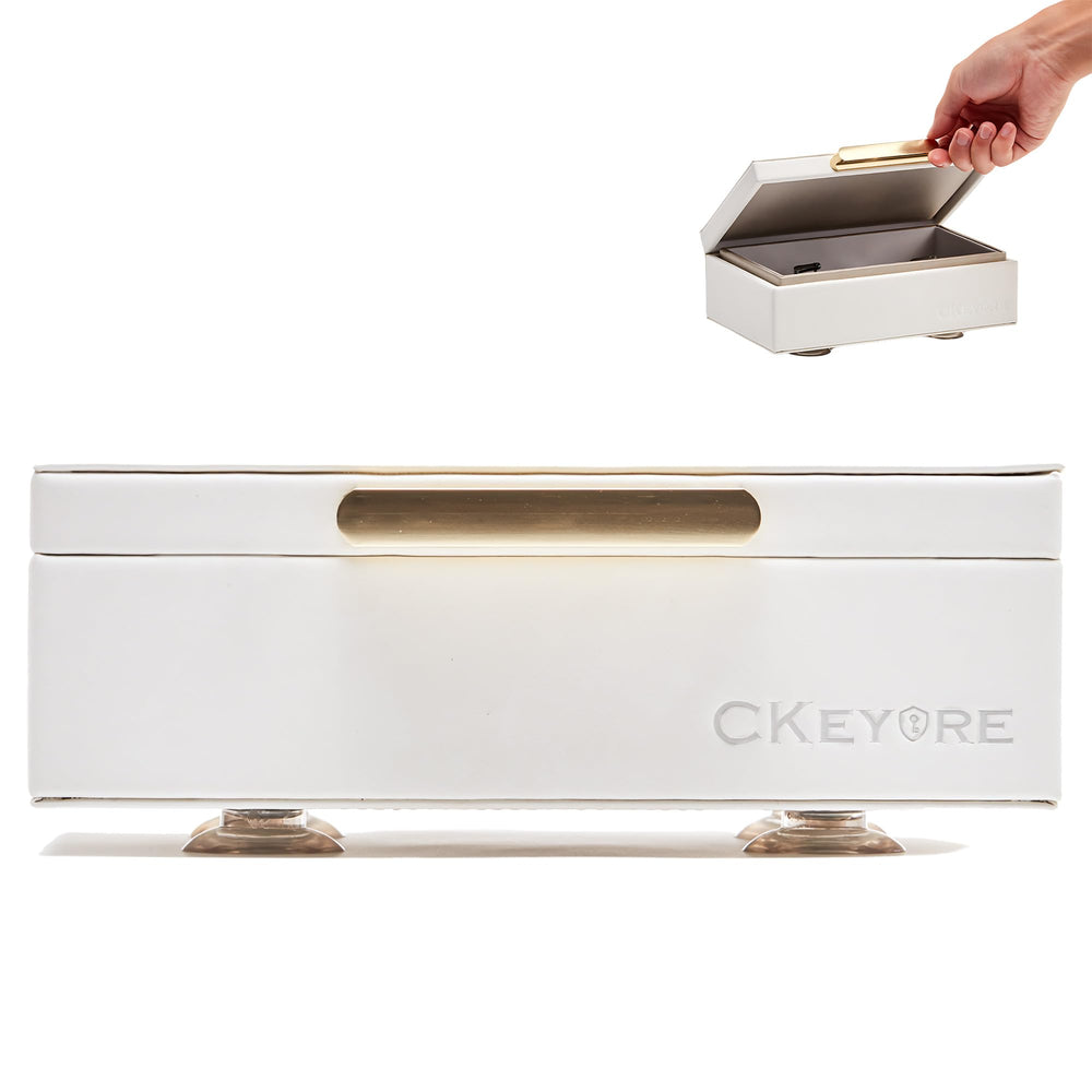 CKEYURE front view of white key box showing sleek protector