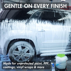 CLEAN. foam cannon producing thick foam for gentle pre-wash cleaning