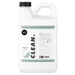 CLEAN. front label on 128oz bottle showing product name and benefits