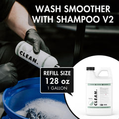 CLEAN. bottle pouring concentrated shampoo for economical dilution
