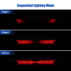 CMVT Auto close-up of X‑style LEDs, highlights modern sequential signaling effect
