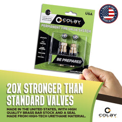 Colby Valve valve core detail highlighting removable core for easy inflation