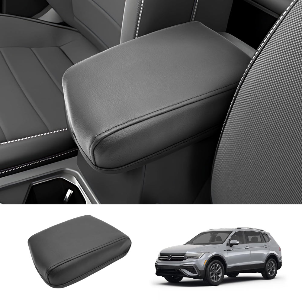 Coleya front view console cover on Tiguan armrest showing neat fit and protection