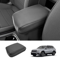 Coleya front view console cover on Tiguan armrest showing neat fit and protection