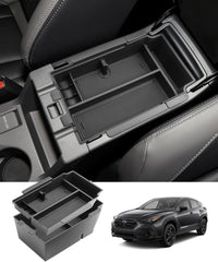 Coleya front view installed in Crosstrek armrest showing neat organization