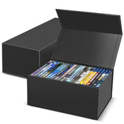 CollectHall front view of two black storage boxes showing neat movie storage benefit