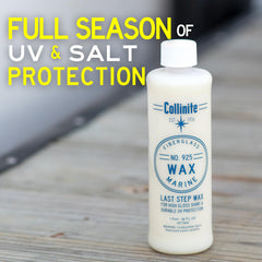 Hand applying COLLINITE 925 to fiberglass hull for easy, even coverage benefit