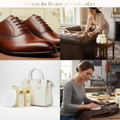 Combat Cleaner before and after purse comparison highlighting restored leather look