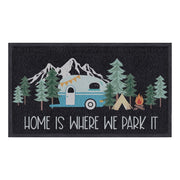 comfoyar front view doormat showing camping motif and welcoming design benefit: stylish entry