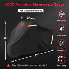 M COMNOVA OUTDOORS cover fully draped over motorcycle protecting from weather