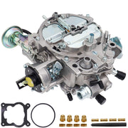 condgreemee front view of replacement Quadrajet showing mounting flanges and throttle body, ensures correct fit