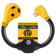 CORDMITPRO front view of adapter showing plug and receptacle, ensures safe connection