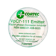 Cortec VpCI-111 front view showing compact emitter and label benefit: easy protection