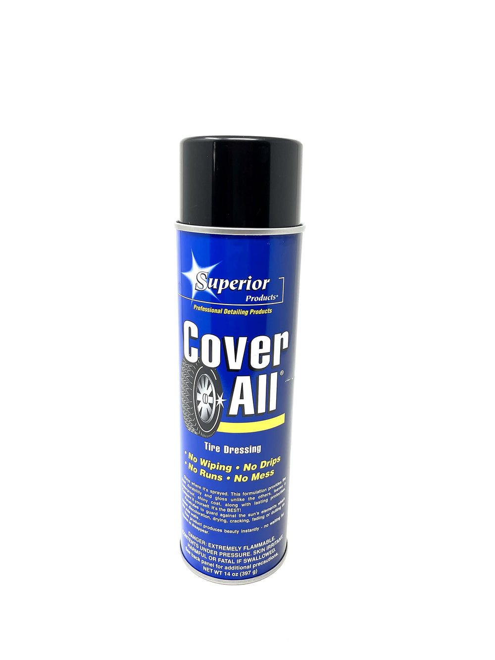 Cover All front-facing 14 oz aerosol can showing label and nozzle, clear branding and benefit