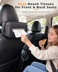 COZILO mounted on a car headrest keeping tissues accessible
