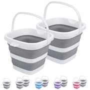 Craftend front view of two grey collapsible buckets showing compact set and convenience