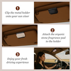 CRATIK open air stone clipped to visor in car demonstrating subtle cabin freshening