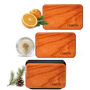 CRATIK wooden freshener front packaging showing three refill blocks and clip, easy replacement benefit