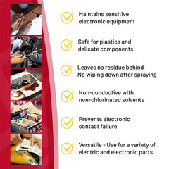 CRC can spraying onto a circuit board to remove contaminants and speed drying