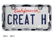 creathome front view chrome license frame shows sleek styling and durable metal
