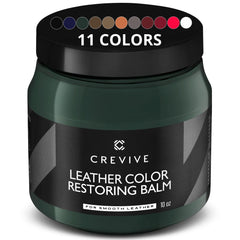 CREVIVE front label of green leather recoloring balm showing product name and size benefiting quick identification
