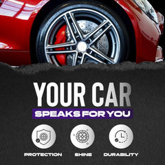 Cristal Products on tire tread close-up showing deep wet gloss and enhanced appearance