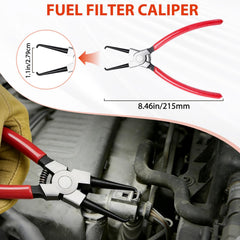 Crizendo flat hose clamp plier detail with swivel tips compressing ring clamps securely