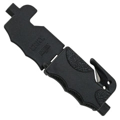 CRKT Exitool front view showing compact black profile and safety features