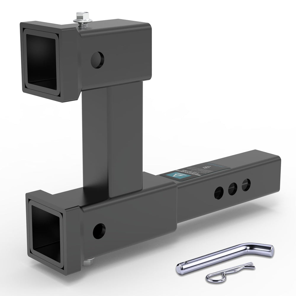 CROSSHIP front view of dual hitch extender showing dual receivers and robust build