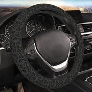 CTVSLFU front view of black leopard steering wheel cover showing pattern and fit benefit