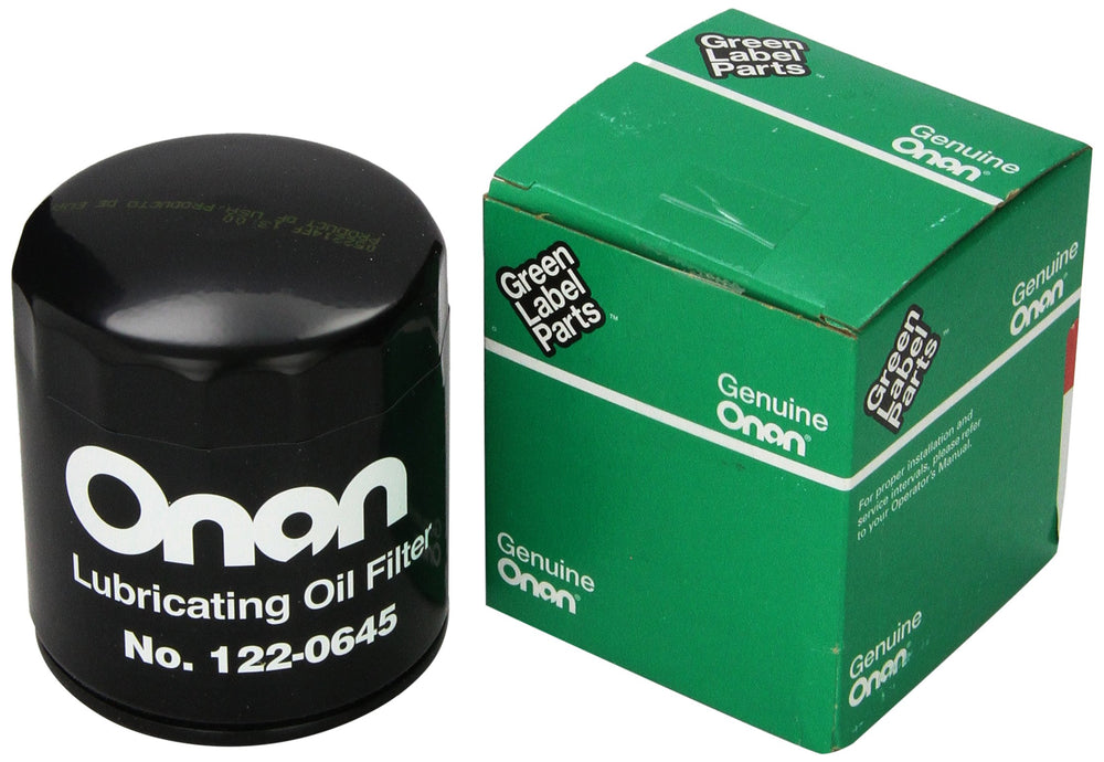 Cummins Onan oil filter front view showing durable seal and easy-fit