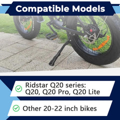 CuraceQ kickstand mounted on Ridestar Q20 demonstrating secure side support