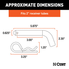 CURT hitch pin 105-degree bent handle detail for easier grip and faster installation