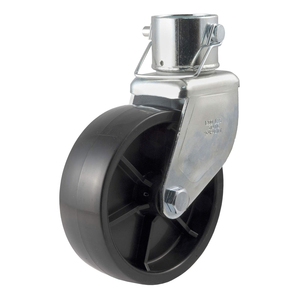 CURT 28276 front view showing poly wheel and smoother maneuvering benefit
