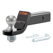 CURT loaded ball mount front view showing ball and shank, ready-to-use benefit