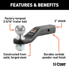 CURT shank and label detail showing 2x2 shank and corrosion-resistant finish
