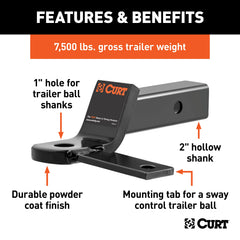 CURT 45820 trailer ball platform top view showing 1-inch ball hole benefit