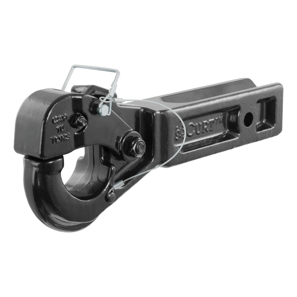 CURT front view receiver pintle hook showing solid shank and secure coupling benefit
