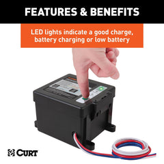 CURT nylon breakaway switch close-up illustrating reliable mechanical activation protection