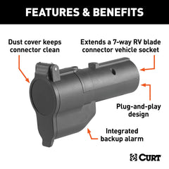 CURT backup alarm grille detail showing alarm port benefit: audible warning