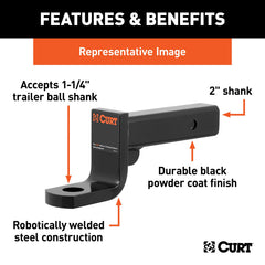 CURT class 4 ball mount ball hole detail showing 1-1/4" fit for secure ball mounting